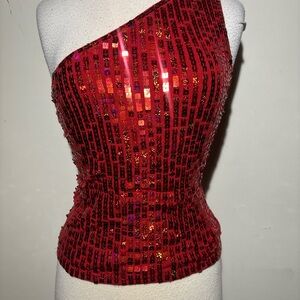Red Sequin One-Shoulder Top